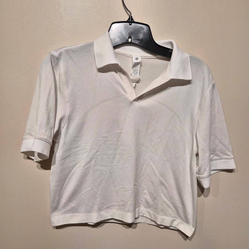 Lululemon 4 Swiftly Tech Relaxed-Fit Polo Cropped White Striped